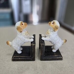 Pair Cavalier King Charles Spaniel Dog Cast Iron Sculptural Bookends Heavy